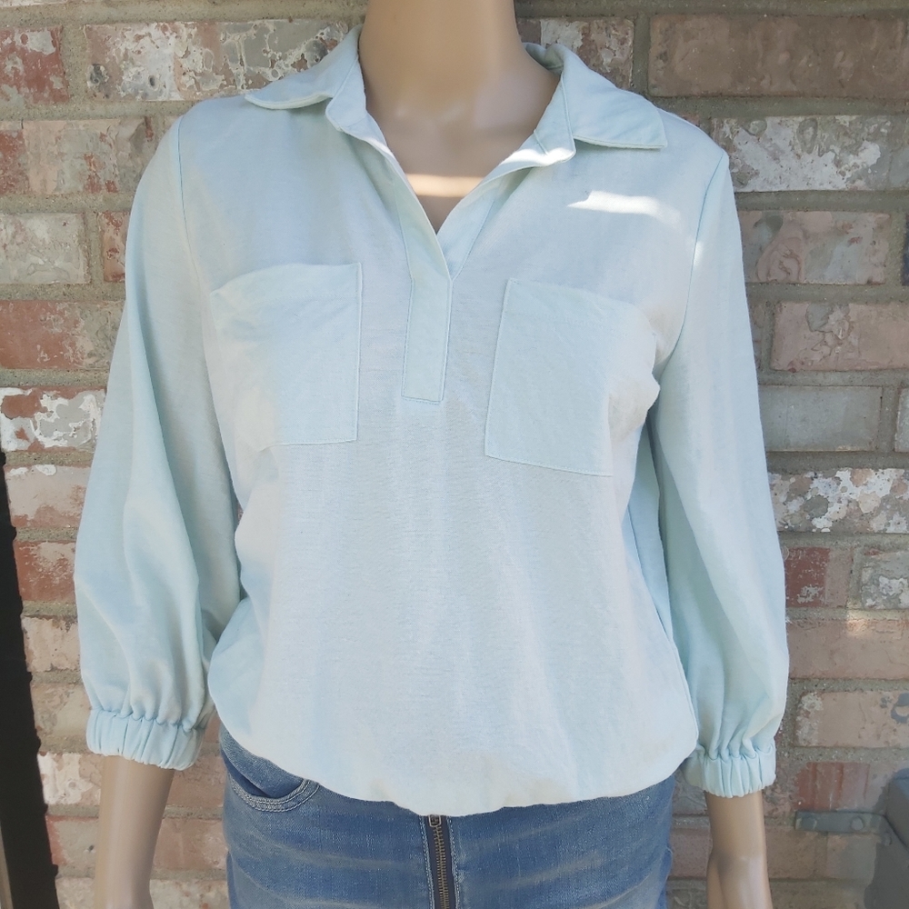 Vtg 90's Alfred Dunner Light Blue Crop Pullover Shirt